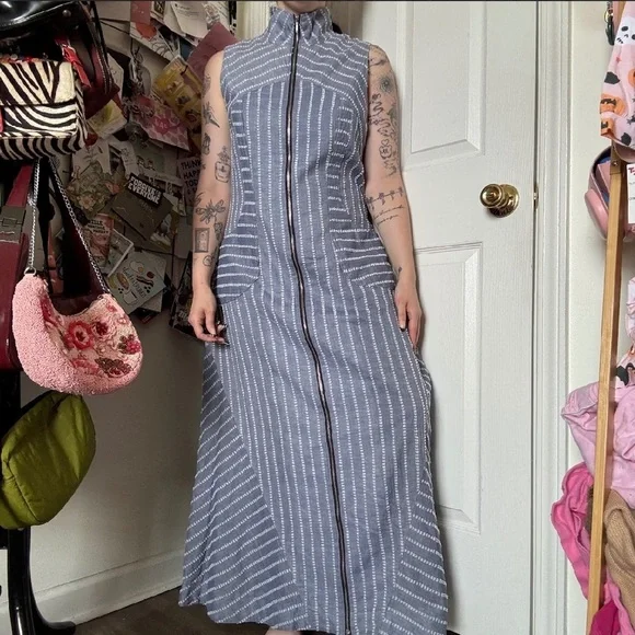 HILTON HOLLIS ZIPPER DENIM MAXI DRESS SIZE 10